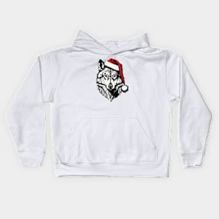 Christmas Wolf with Santa Hat Kids Hoodie